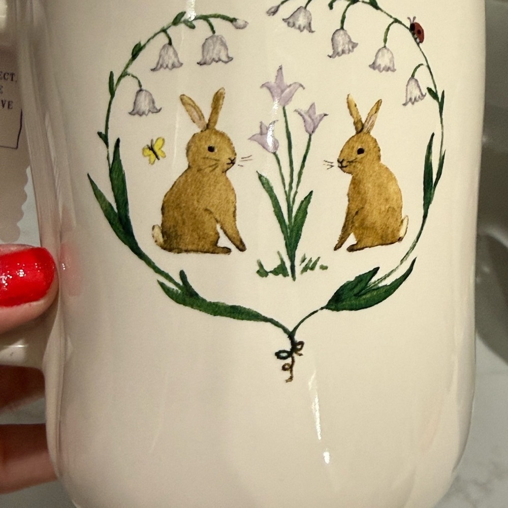 Rae Dunn Double-sided White Mug with Purple Accents - SPRING IS IN THE AIR- New - Picture 4 of 6